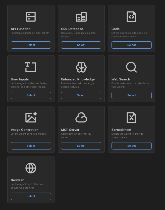 Agent tools selection